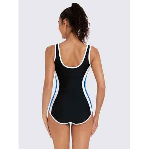 ATTRACO Boyleg Swimsuits for Women Zipper Athletic One Piece Bathing Suit Modest Cut Swimwear