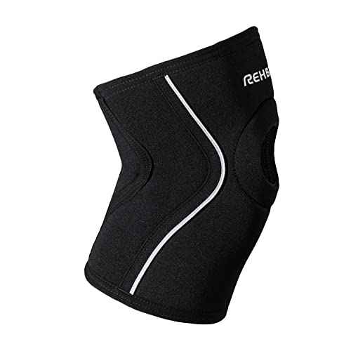 Rehband Open Patella Knee Brace 5mm Neoprene, Supportive Knee Sleeve with Patella Support, Knee Protection for Strength Training, Jogging & Fitness, Colour:Black - 1 Pair, Size:X-Small