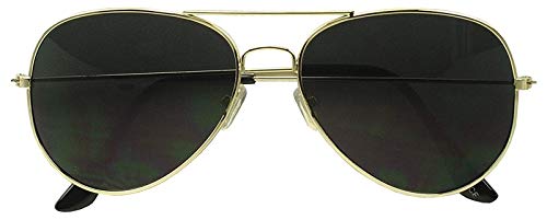Dark Aviator Sunglasses Gold Frame with Black Lenses - One Pair