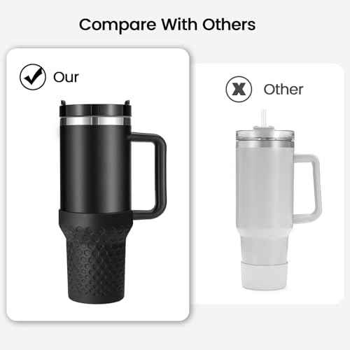 Silicone Boot Cover for Stanley Cup Accessories,Silicone Water Bottle Sleeve for Stanley Quencher H2.0 and Quencher Adventure Tumbler 40 oz Cup (40oz, Black)