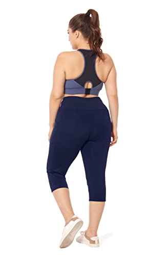 2X Navy Plus Size Women's Leggings with Pockets High Waist Tummy Control