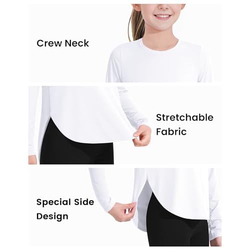 JOCMIC Girls Long Sleeve Shirts Kids Athletic Quick Dry Basic Tees for Gym Yoga Fall Tops UPF 50+ Sun Shirts