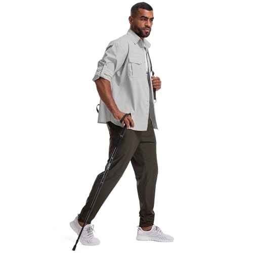 Mens Safari Sun Shirts UPF 50+ UV Sun Protection Long Sleeve Outdoor Quick Dry Fishing Hiking Gardening Shirts
