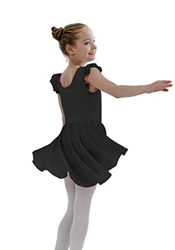 Kids Girls Ruffle Sleeve Tutu Leotard Dress for Dance, Gymnastics & Ballet - 5-6 Years, Black & Purple