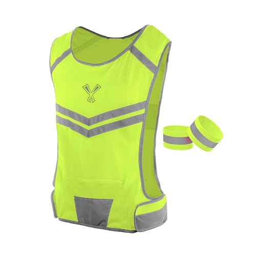 Running Reflective Vest, Inside Pocket & 2 Bands, High Visibility Reflective Running Vest for Night Running Walking Cycling