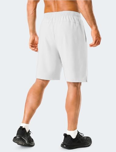 X-Large Men's 7-Inch Running Athletic Shorts with Quick Dry Fabric & Zipper Pockets - White