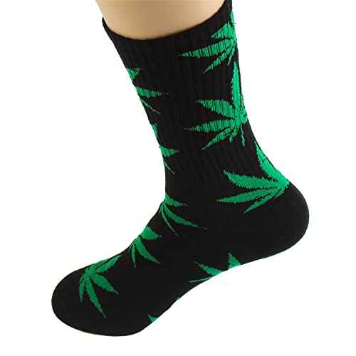 DOOVID Weed Leaf Printed Cotton Tube Socks - Maple Leaf Fashion Sports High Crew Socks for Women & Men