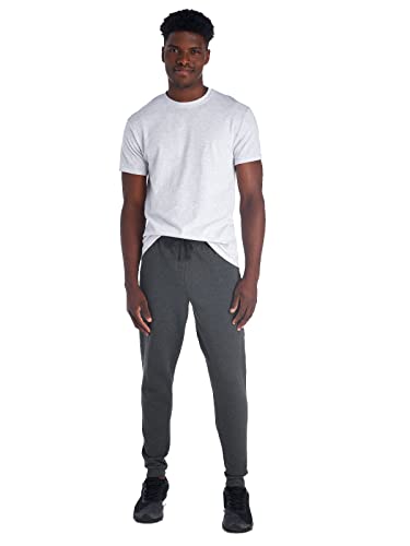 Black Heather Large Jerzees Men's Fleece Joggers with Pockets - Relaxed Fit