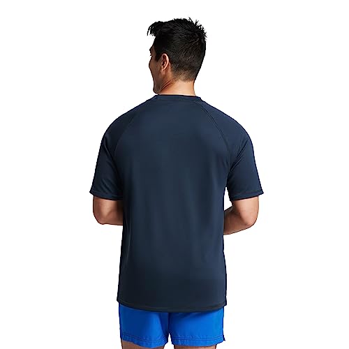 Men's UV Swim Shirt Short Sleeve Loose Fit Easy Tee - Large, Navy