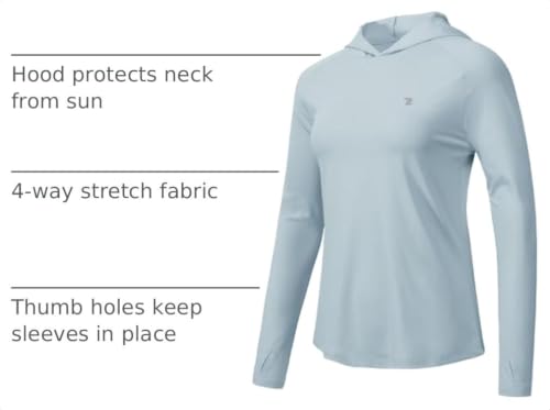 Women's UPF 50+ Sun Protection Hoodie Shirt Long Sleeve Outdoor UV Lightweight Sky Blue Medium