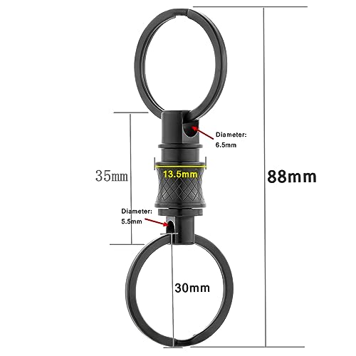 BANG TI Titanium Quick Release Swivel Keychain, Pull Apart Detachable Keychain Heavy Duty Car Key Holder with TWO Ti Key Rings (S Black)