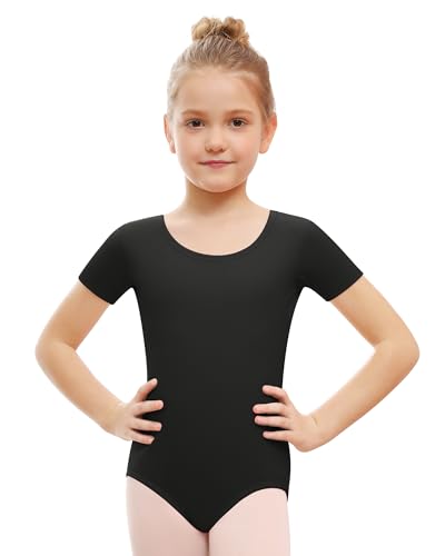 Girls Ballet Leotard Short Sleeve Gymnastics Dance Outfit 2-16Y Black 10-11 Years