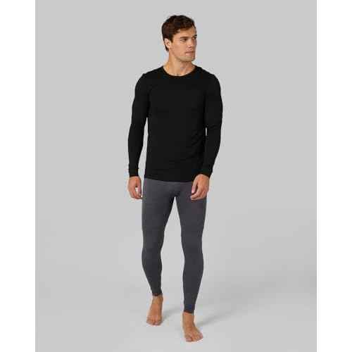 32 Degrees Heat Men's Lightweight Crew Base Layer Thermal Top | Form Fitting | Long Sleeve| 4-Way Stretch, Black, Large