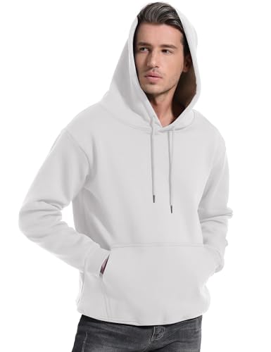 Flygo Men's Casual Fleece Sherpa Lined Hoodie Winter Warm Pullover Hooded Sweatshirt - White, XX-Large