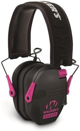 Walker's Razor Slim Electronic Hearing Protection Muffs with Sound Amplification and Suppression and Shooting Glasses Kit, Black/Pink