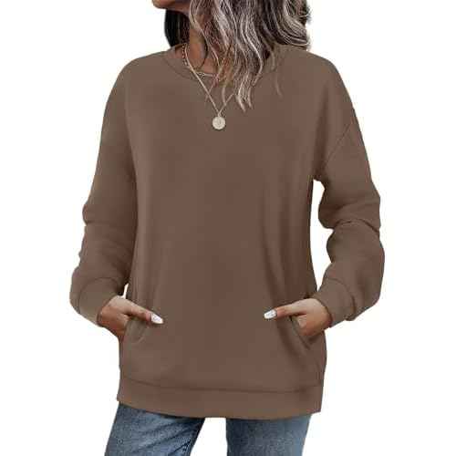 WIHOLL Crewneck Sweatshirts Women Long Sleeve Tops 2025 Fall Fashion Clothes Winter Pullover with Pockets S-2XL
