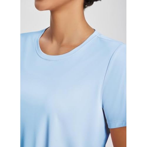 baleaf Women's Workout Tops Athletic Shirts Cropped Short Sleeve Split Back Running Gym Quick Dry Sun Protection UPF 50+
