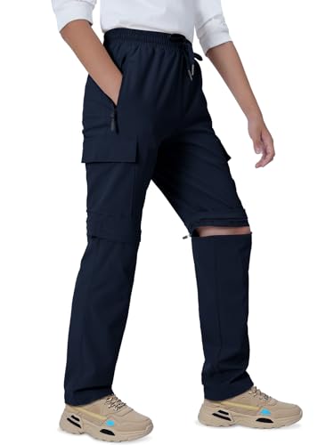 Kids Convertible Hiking Pants Medium Navy - Waterproof Quick Dry Scout Pants for Boys 4-18Y