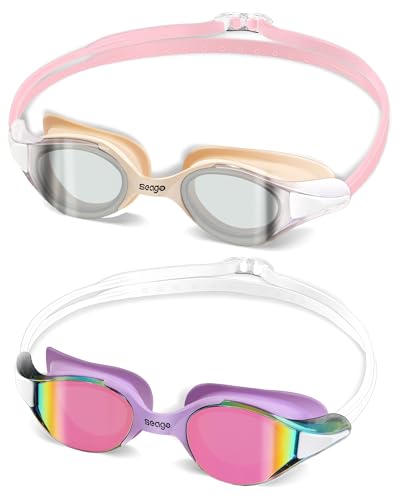 Seago Racing Swim Goggles Adult & Youth Anti-Fog UV Protection Red & White B