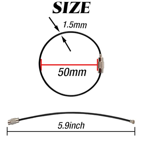 100PCS 6 inch Black Stainless Steel Wire Keychains Cable, Key Rings, Heavy Duty Luggage Tags Loops Tag Keepers 1.5mm Twist Barrel