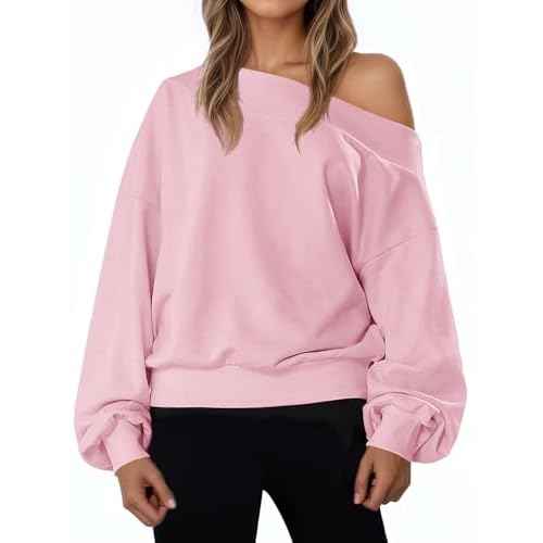 Fisoew Women's Off The Shoulder Sweatshirt Casual Long Sleeve Loose Fit Fall Pullover Top