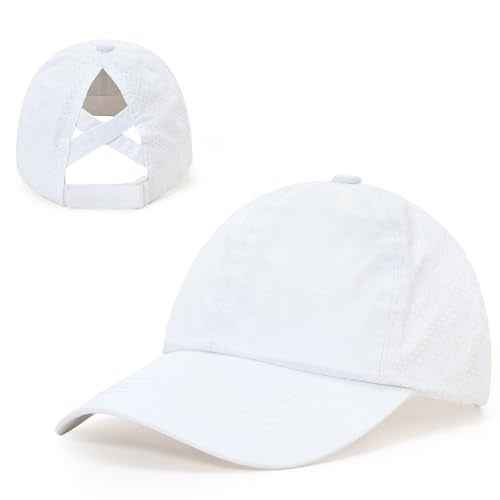 Girls Criss Cross Ponytail Baseball Cap Adjustable Ponycap Quick Dry Toddler Trucker Hat Girls Hats for Kids Ages 4-8
