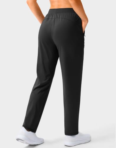 Women's Track Pants with Zipper Pockets - Large Black Athletic Leggings