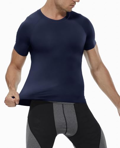 Men's Short Sleeve Compression Shirt for Workout Gym Training Small Navy