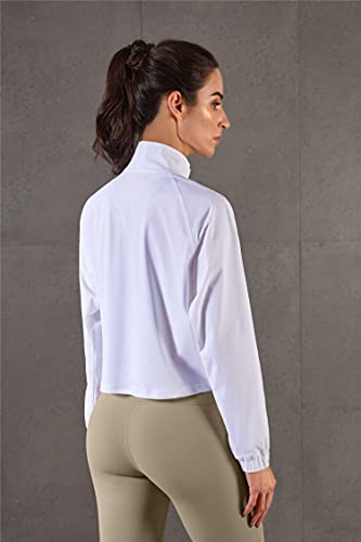 Women's UPF 50+ Athletic Running Track Zip Up Cropped Jacket - Small White