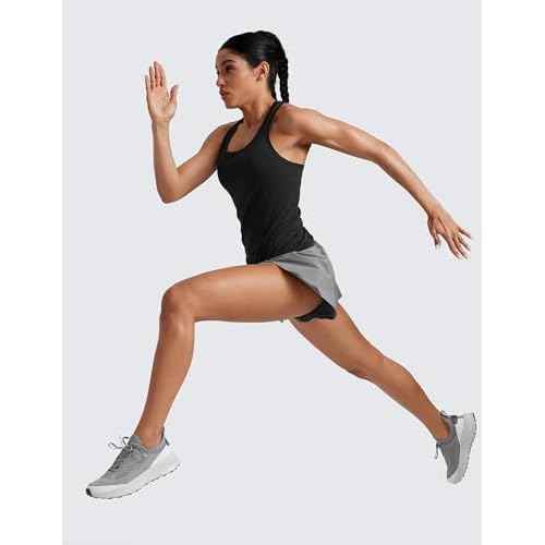 CRZ YOGA Seamless Racerback Tank Tops for Women - Gym Workout Athletic Running Sleeveless Shirts Breathable Scoop Neck