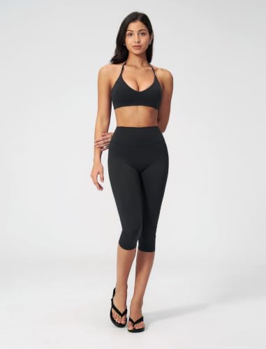 ABOCIW Capri Workout Sets for Women Small Black V Neck Sports Bra High Waist Leggings