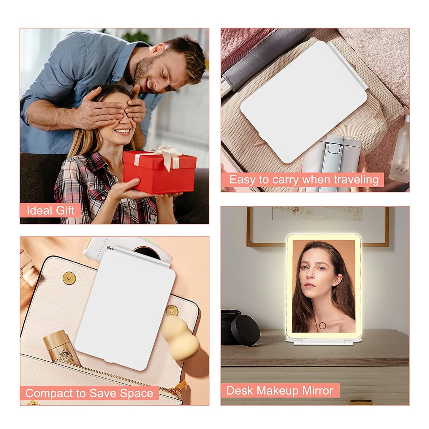 Rechargeable Portable Makeup Vanity Mirror | 60 LED Lights | White 7.9''