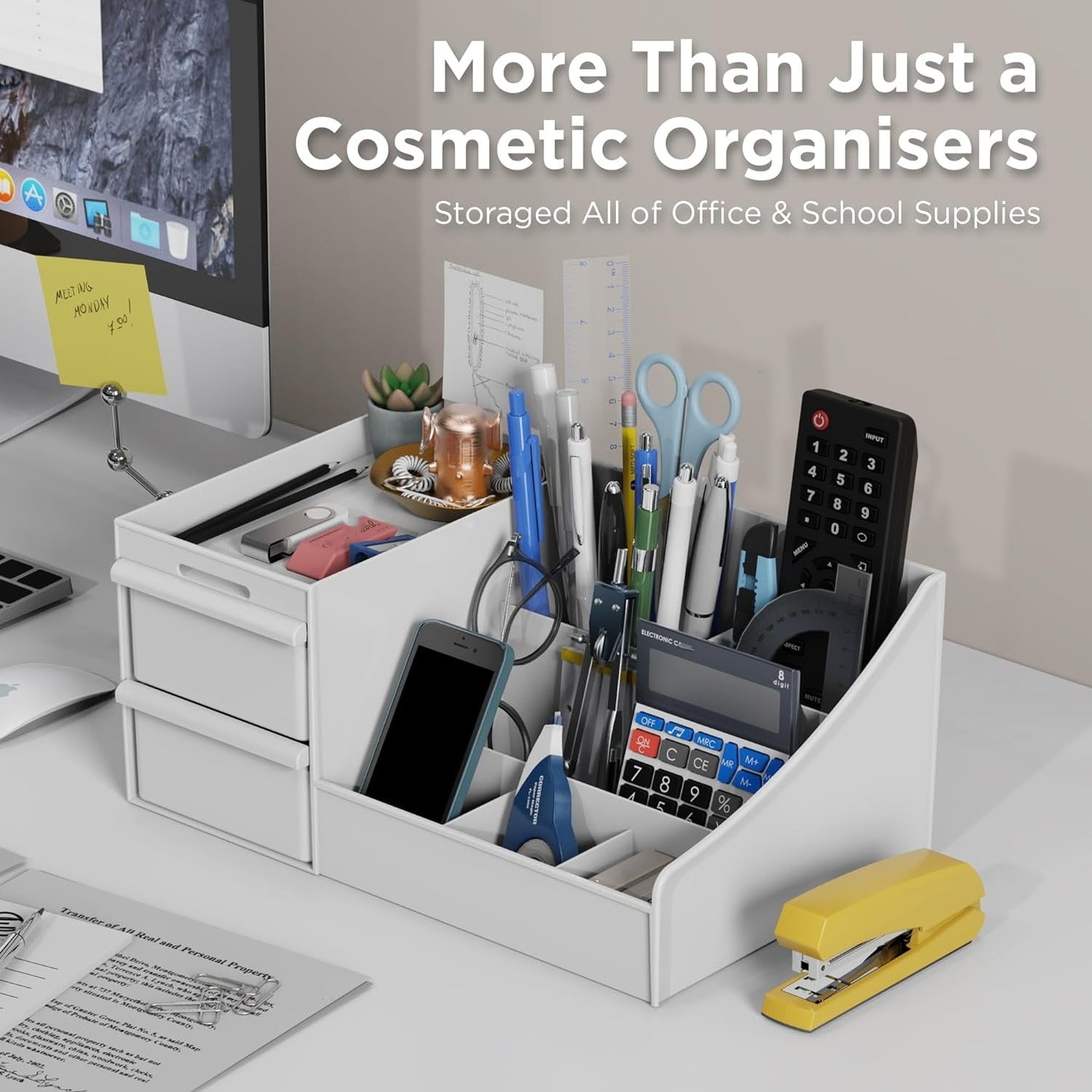 Makeup Organizer | White Cosmetic Box with 2 Drawers & 7 Compartments