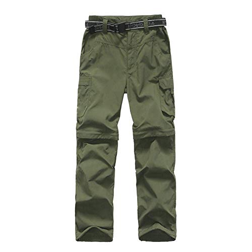 Boy's Convertible Hiking Pants - Lightweight Quick Dry Cargo Trousers, 12-14 Years, Army Green