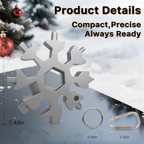 Stocking Stuffers for Men 2025,18-in-1 Snowflake Multi Tool 2 Pack,White Elephant Gifts for Coworkers,Adults,Stainless Steel Multitool with Carabiner & Bottle Opener - Gift for Him (Silver)