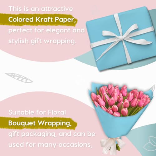 Light Blue Kraft Paper Roll 24" x 200' - 80GSM Craft Gift Wrapping Bulletin Board