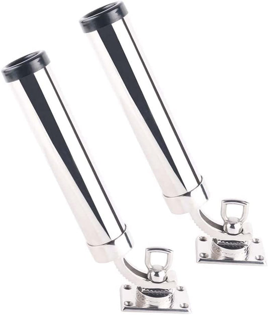 360° Adjustable Fishing Rod Holder Boat Stainless Steel Rod Holder Deck Mount Rectangular Base for Marine Yacht Boat Camper RV (Set of 2)