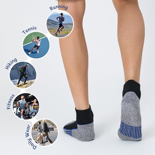 Men's Ankle Socks with Cushion - 5 Pairs, Black+Pink, Size 9-12