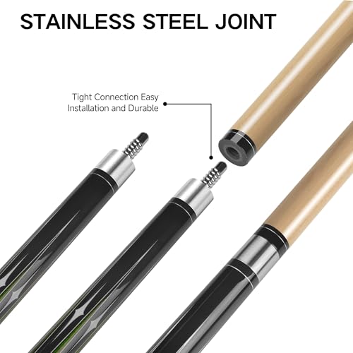HomeSeason 58-Inch Pool Cue Stick with 21oz Bag, Low Deflection Maple Wood, 3D Grip