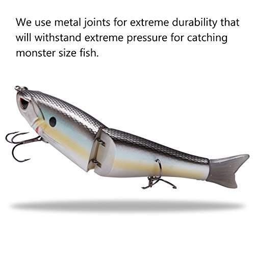 Bassdash 7-Inch Jointed Swimbait Set - White Shad, Threadfin, Blue Gold, 3-Pack