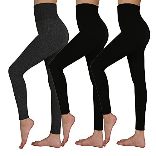 Thermal Fleece-Lined High-Waisted Leggings for Women - Small-Medium Black & Dark Grey