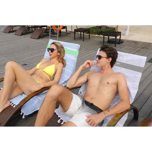 Towel Bands (6 Pack) - Stretch Beach Towel Clips for Beach Cruise Pool Chairs, Lounge Towel Holder Elastic, Cruise Ship Essentials (Green & Orange & Gray)