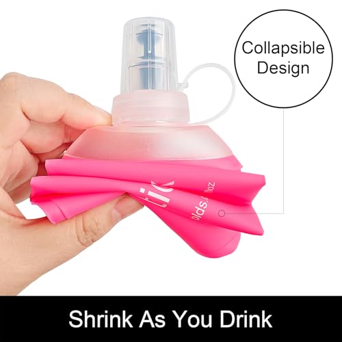 Pink 500ml Collapsible Soft Water Bottle - TPU Hydration Flask for Running Hiking Cycling