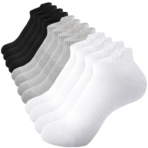 Women's Ankle Running Socks 6 Pairs - No Show Athletic Socks White/Black/Gray 9-11