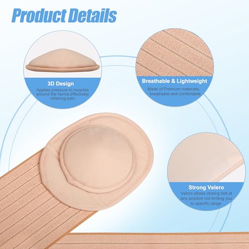Umbilical Hernia Belt with Compression Pad Abdominal Support Binder for Men and Women Belly Button Navel Hernia Support Relieve Pain for Incisional, Ventral, Inguinal Hernia (Large)