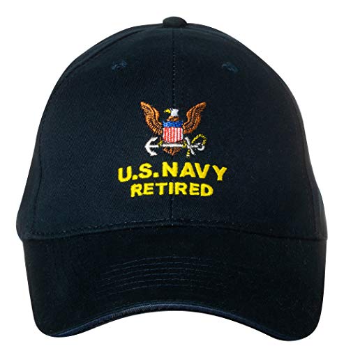 Retired U.S. Navy Embroidered Dark Navy Blue Adjustable Cap - One Size
