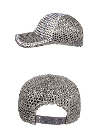 Women Men Rhinestone Mesh Baseball Cap Adjustable Sun Hat - Grey 7-7.5