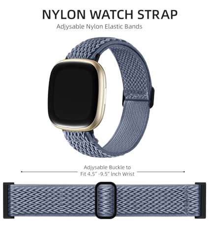 Stretchy Nylon Watch Bands for Fitbit Versa 3/4, Sense & Sense 2 - Navy Blue, Army Green, Blue Gray, Black Gray, Black - Adjustable Strap for Women Men