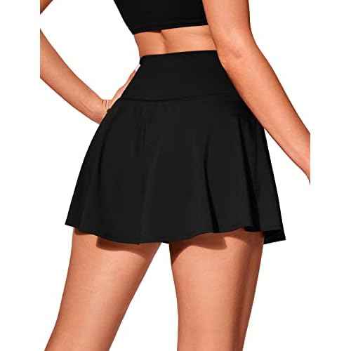 CRZ YOGA Womens High Waisted Swim Skirt Pleated Skorts Athletic Bathing Swimsuit Bottoms with Side Pocket