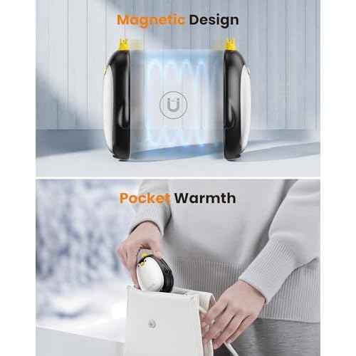Gaiatop Magnetic Hand Warmers Rechargeable 2 Pack, 3 Settings Cute Pocket Penguin, Fast Hot Hands Reusable Portable Electric Heater for Camping Hunting Golf, Stocking Stuffers Gifts for Women Men
